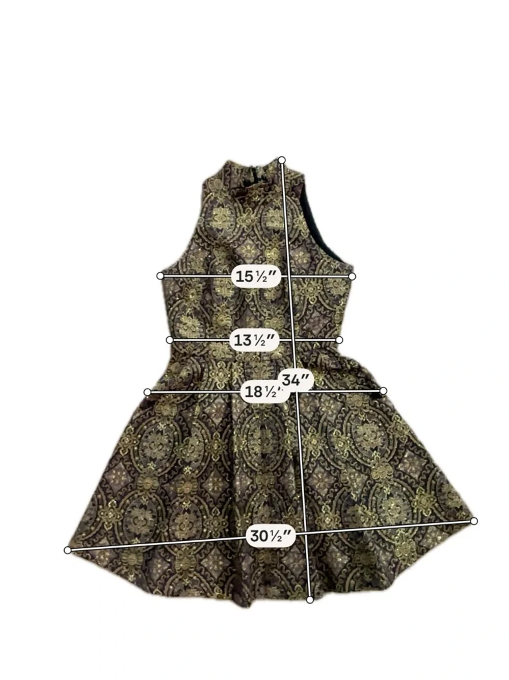 BB Dakota Brocade Fit & Flare Dress Size 4 Purple Gold Sleeveless Party A Line - Picture 9 of 9